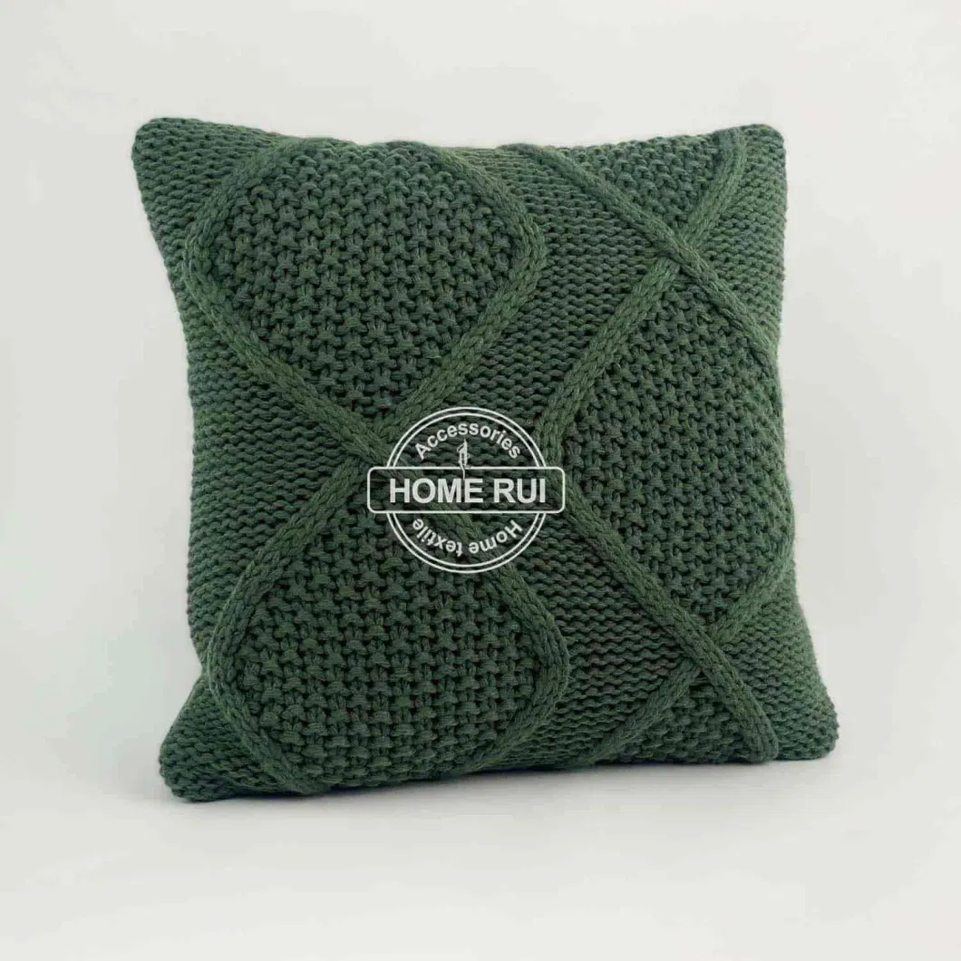 Olive Cable Basket Knit Throw Pillow Cover Sweater Square Warm Chunky Cover for Couch Bed Home Living Room Sofa Couch Accent Texture Decor Cushion