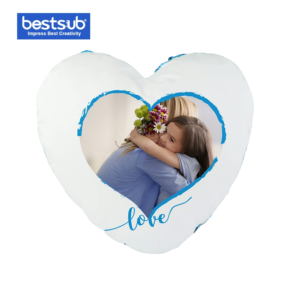 Sublimation Heart Shaped Sequin Pillow Cover (Light Blue w/ White, 39*44cm)