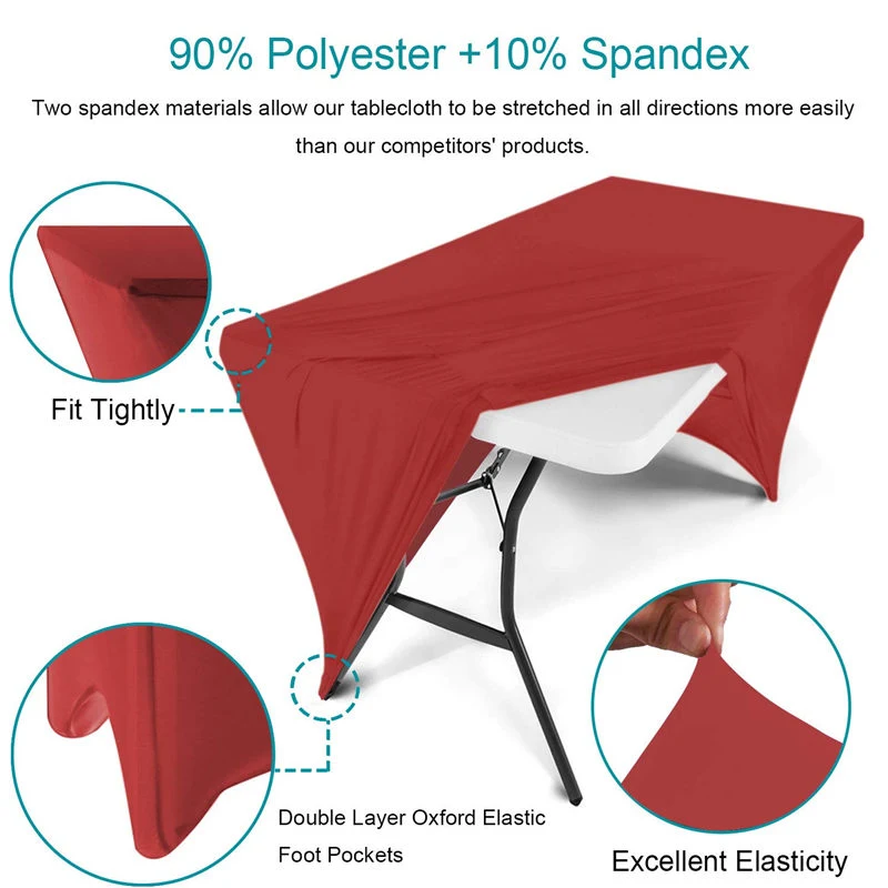 Oblong Fitted Spandex Table Cover Red 4FT Pure Polyester Wrinkle Free for Folding Tables