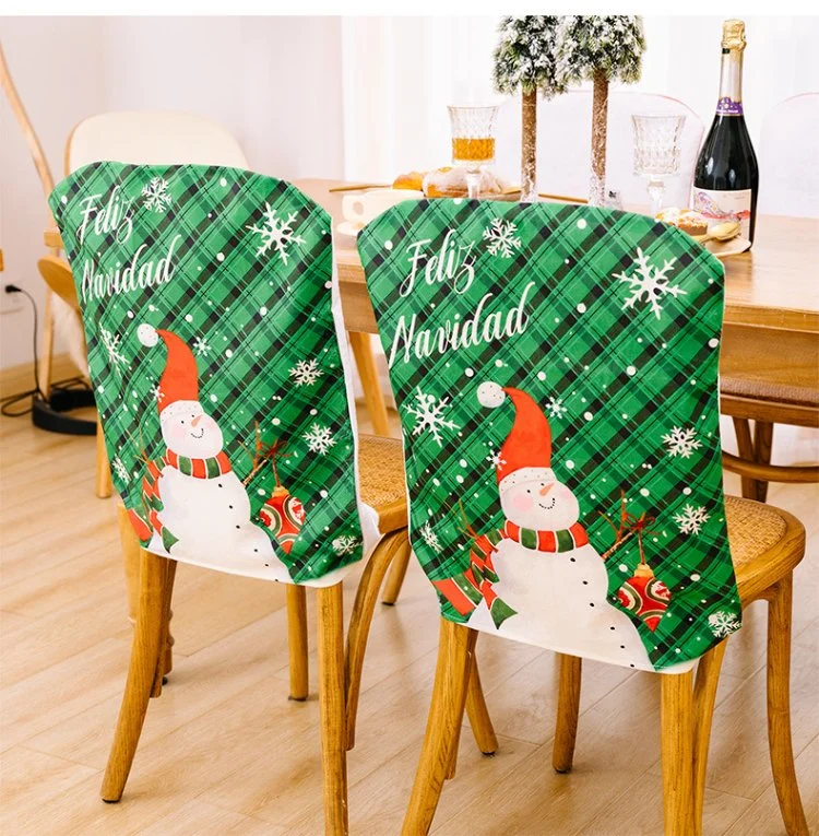 New Red and Green Snowflake with Snowman and Santa Claus Christmas Back Chair Cover