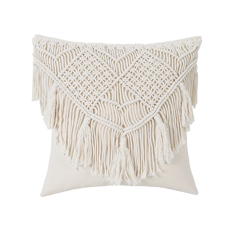 White 100% Cotton Rope Handmade Woven Crochet Sofa Cushion Cover