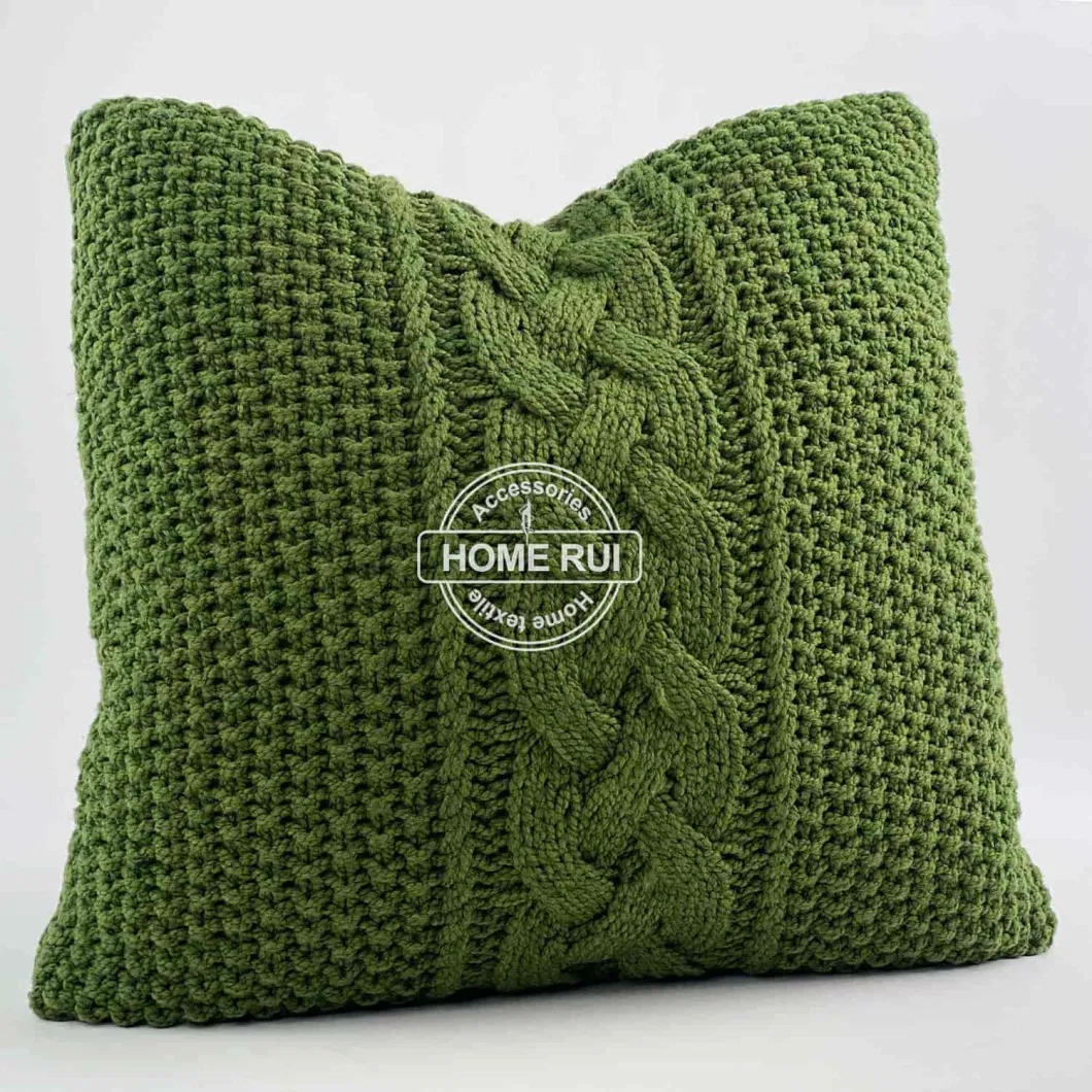 Olive Knit Decorative Throw Pillow Cover Cable Knit Braide Sweater Square Warm Pillowcase Cover for Couch, Bed, Home Accent Decor Chushion