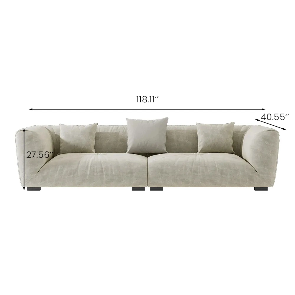 118.11&quot; Minimalist Couch with Roll Armwishdeep Seat Sofa, Anti-Scratch and Water-Proof Fabric, Beige