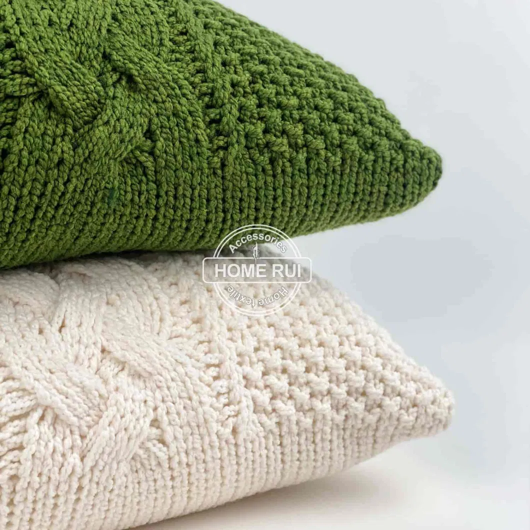 Olive Knit Decorative Throw Pillow Cover Cable Knit Braide Sweater Square Warm Pillowcase Cover for Couch, Bed, Home Accent Decor Chushion