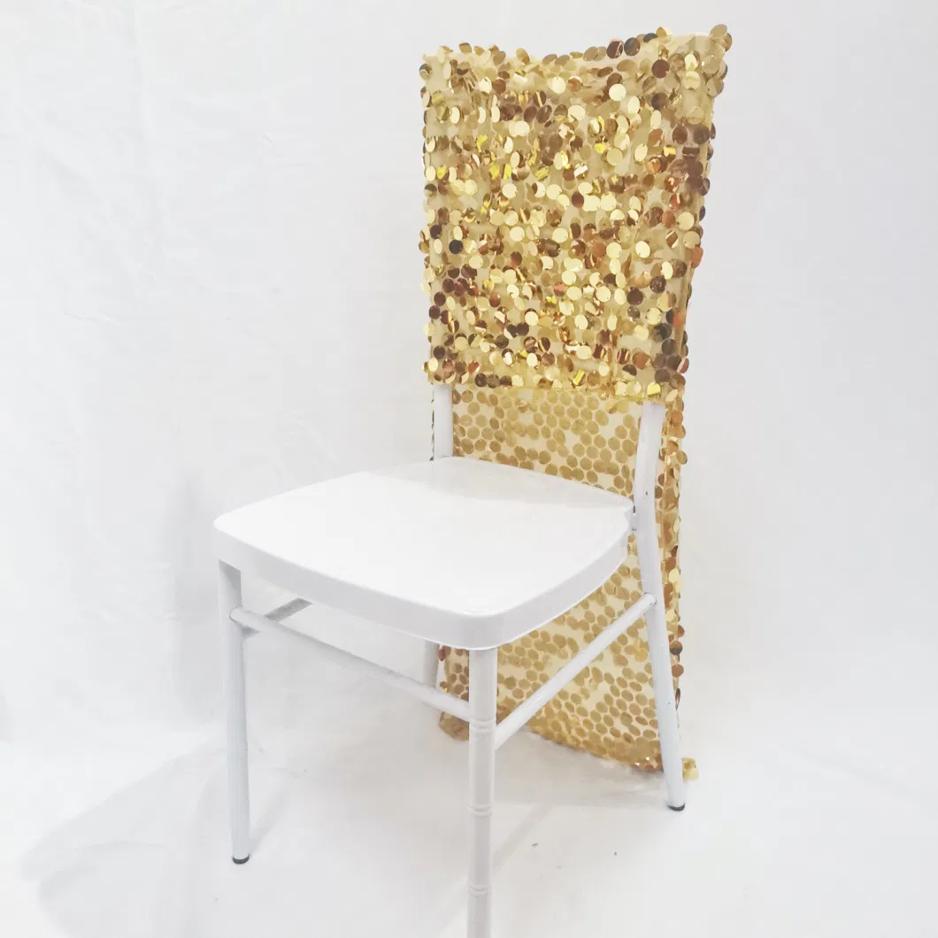 18mm Gold Sequin on Mesh Base Wedding Banquet Party Chair Covers Decoration Chiavari Chair Back Covers
