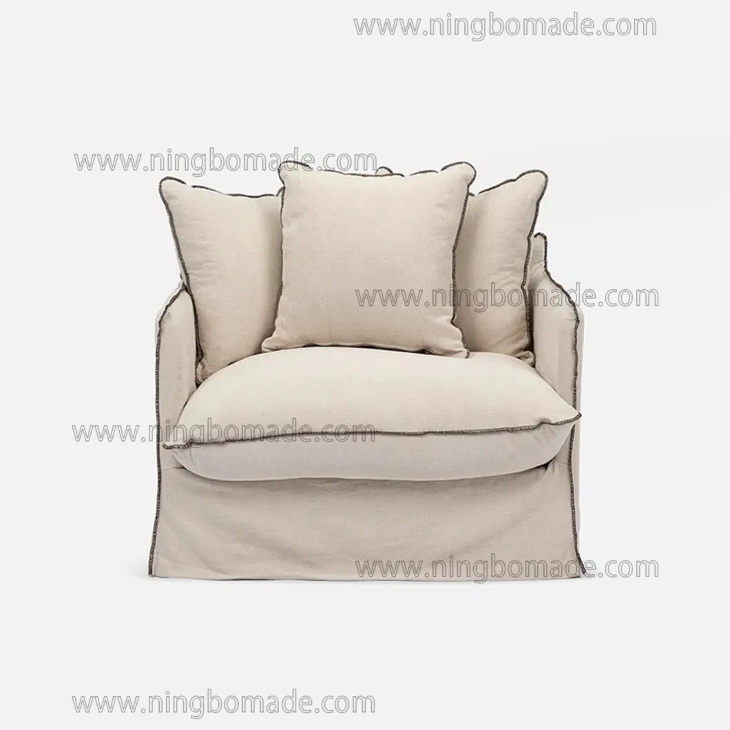 Contemporary Design Model Furniture Warm White Linen Single Sofa