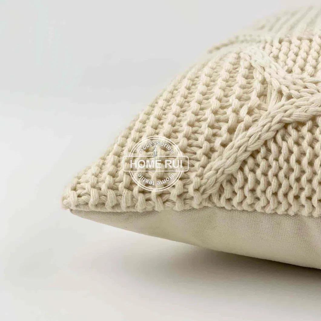 Hometextile Bedding Beige Cable Knit Decorative Throw Pillow Cover Sweater Square Warm for Couch Bed Home Living Room Sofa Accent Decor Cushion