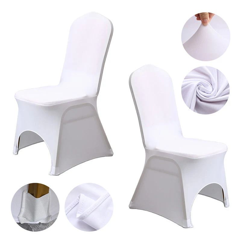 Custom Logo White Hotel One Piece Chair Cover Banquet Rosette Elastic Spandex Foldable Chair Covers for Wedding Decoration Chair Covers