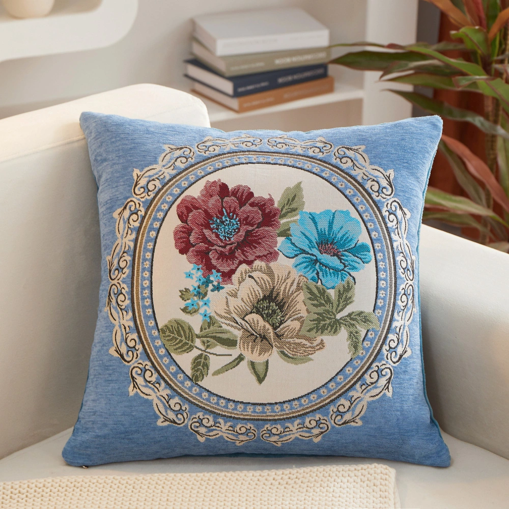 Elegant Chinese Style Cushion Cover with White Magnolia Pattern, Perfect for Living Room Sofa