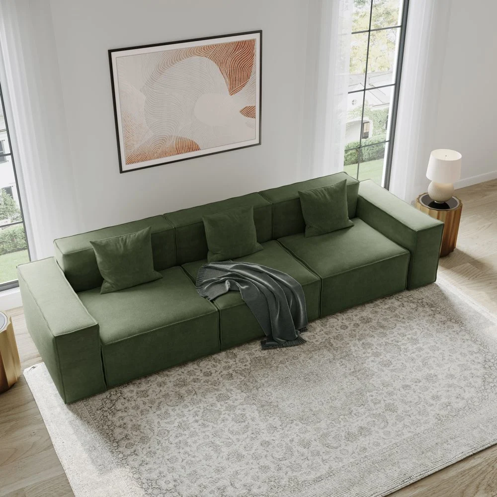 115.75 Minimalist Modular Sofa Track Arm Sofa Deep Seat Couch, Anti-Scratch and Water-Proof, Green