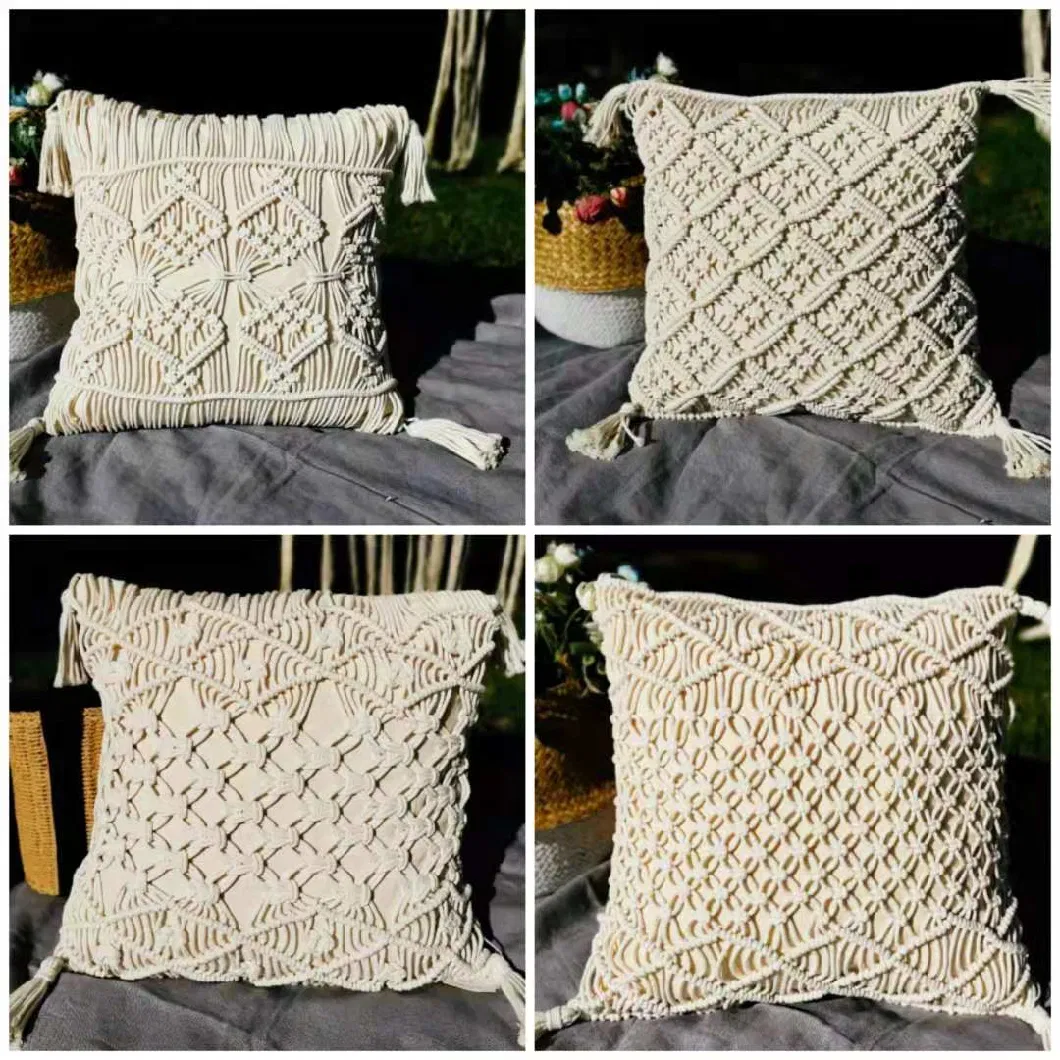 18X18in 100% Cotton Macrame Handmade Cotton Thread Pillow Covers Geometry Bohemia Cushion Covers Home Decor Custom Size45X45cm 100% Cotton Macrame Handmade Cot