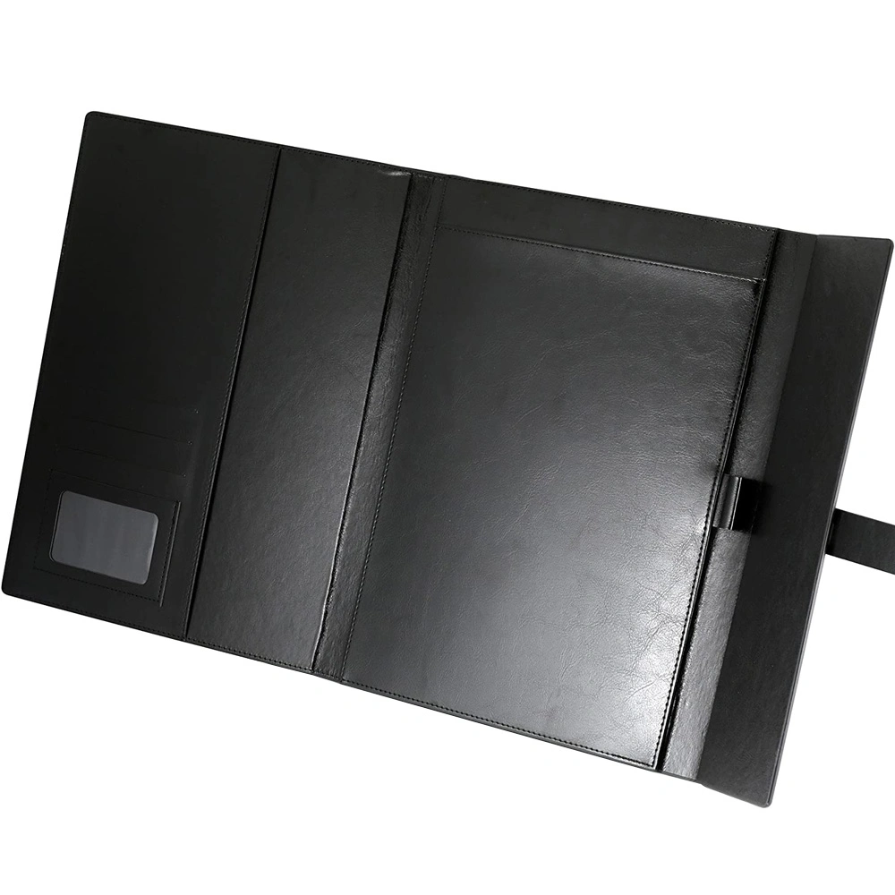 Multi-Functional Portfolio Folder Premium Notepad Stylish Black Leather Journal Hardcover Notebook Cover