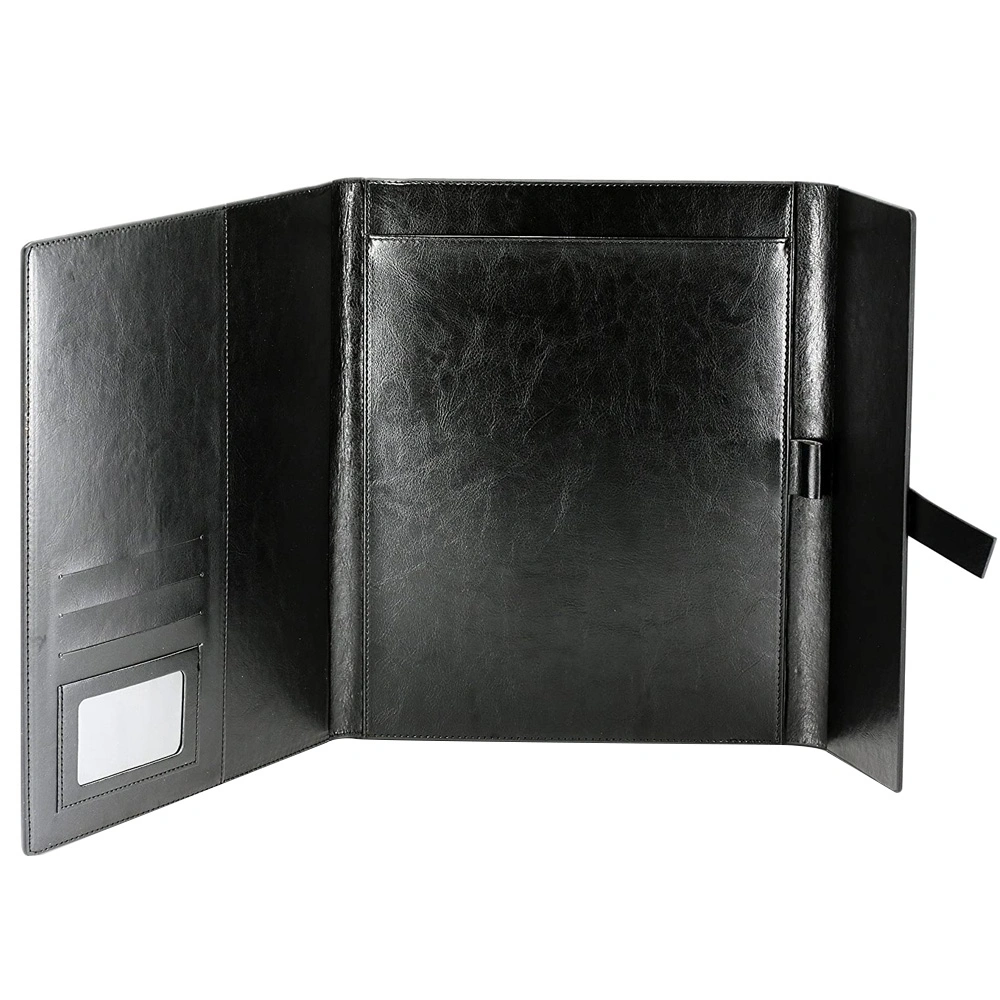 Multi-Functional Portfolio Folder Premium Notepad Stylish Black Leather Journal Hardcover Notebook Cover