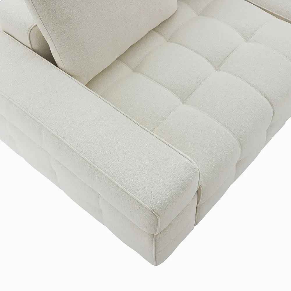 114.17&quot; Minimalist Sofawishtrack Arm Sofa, Deep Seat Couch, Lamb Fleece Fabric, Beige