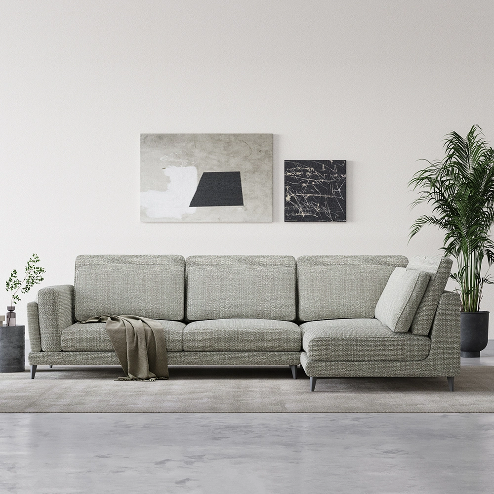 111.02&quot; Sectional Sofawishl-Shaped Sofa with Track Arm, Linen Fabric, Removable and Washable