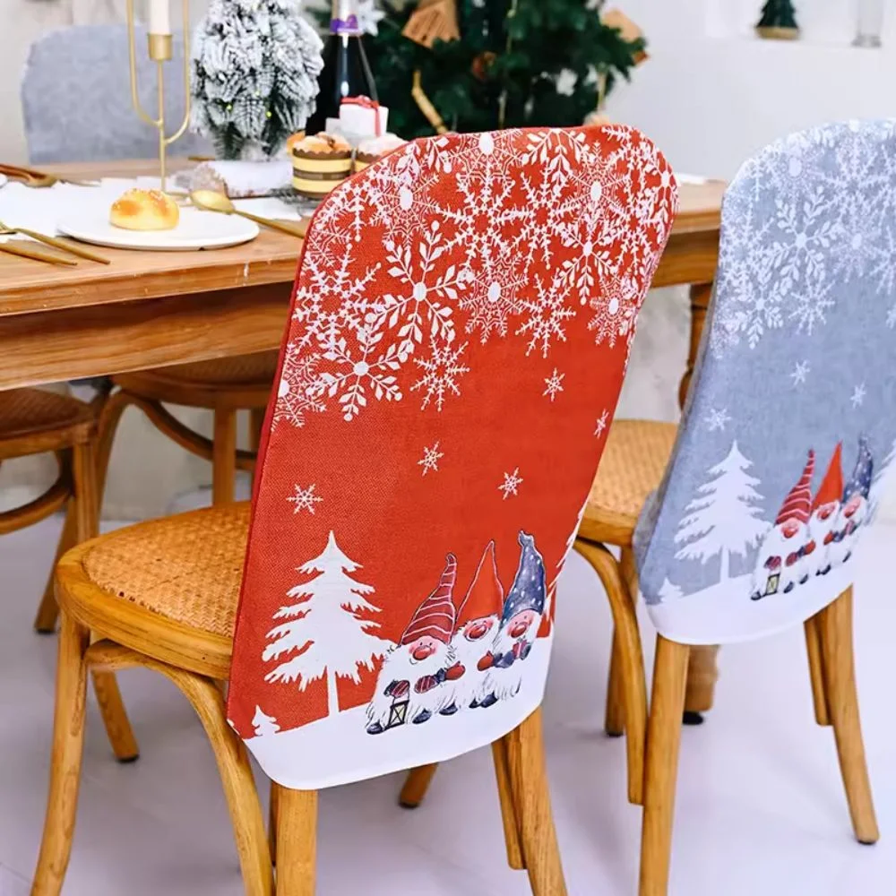 Cartoon Santa Print Christmas Chair Back Seat Cover Decoration Buffalo Plaid