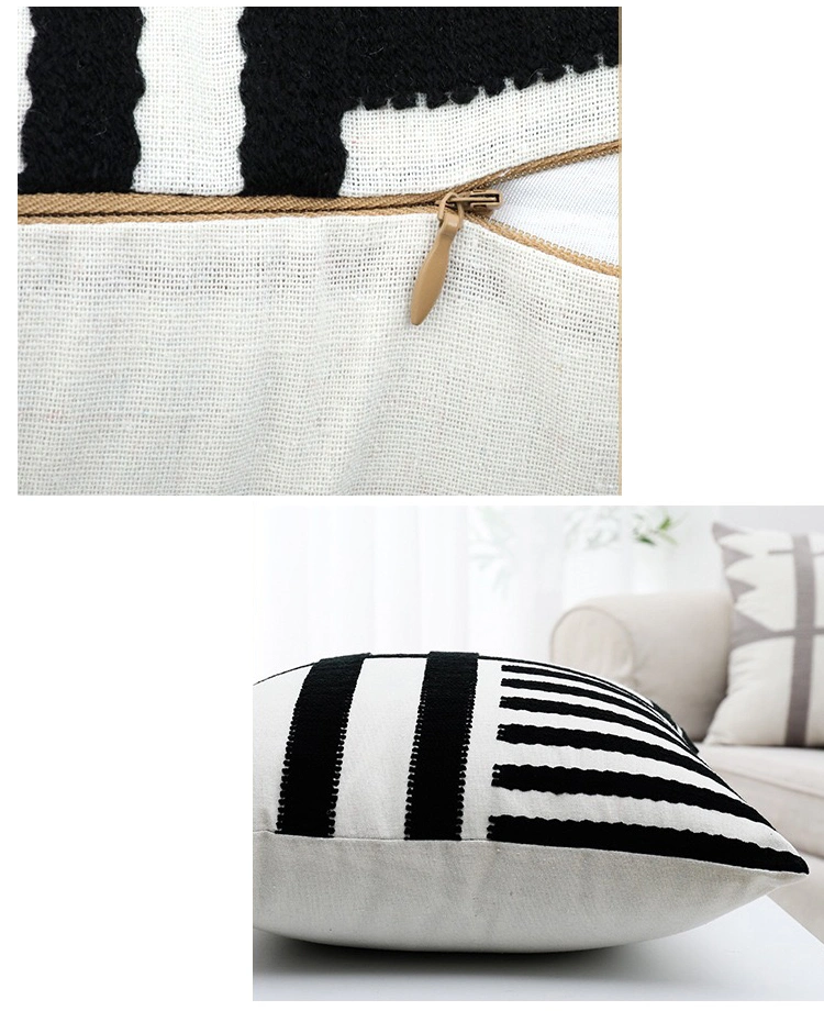 Home Decorative Black White Gray Cushion Cover Embroidered Burlap Square Embroidery Pillow Cover 45X45cm Zip Open