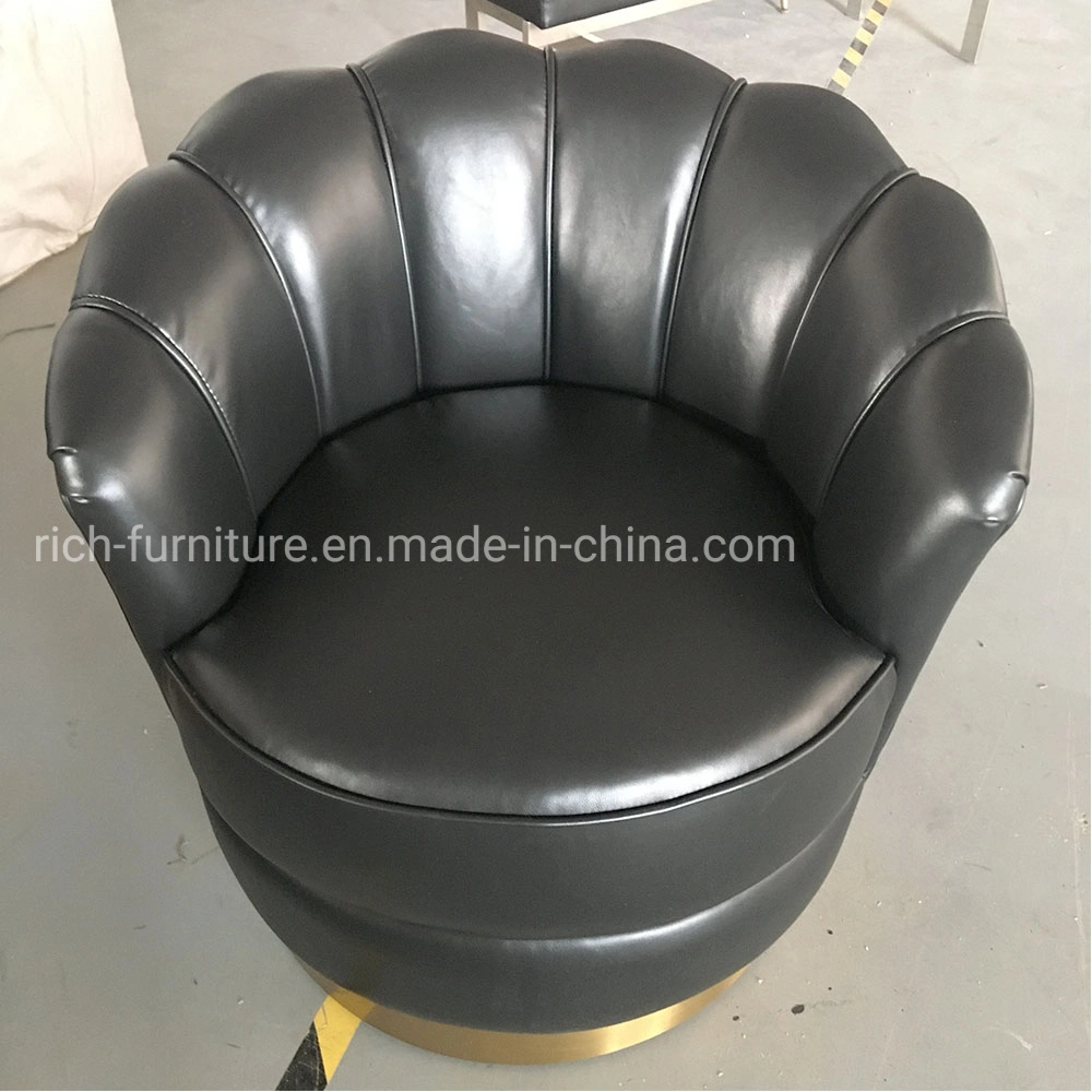 New Metal Base Swivel Accent Chair with Leather PU Cover for Living Room Black Tub Chair