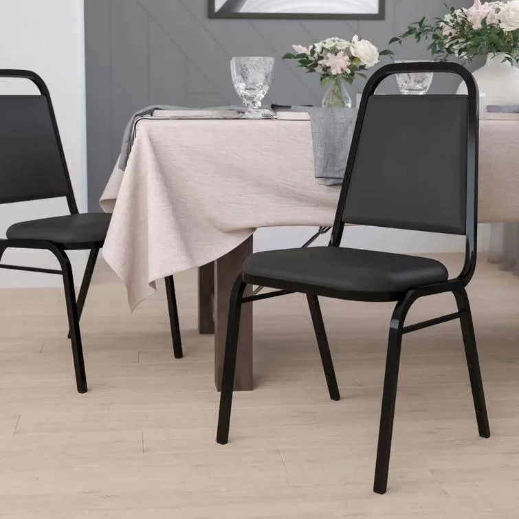 Professional Manufacturer of Stackable Ascot Black Vinyl Steel Square Seat Dining Banquet Chair (ZG10-002)