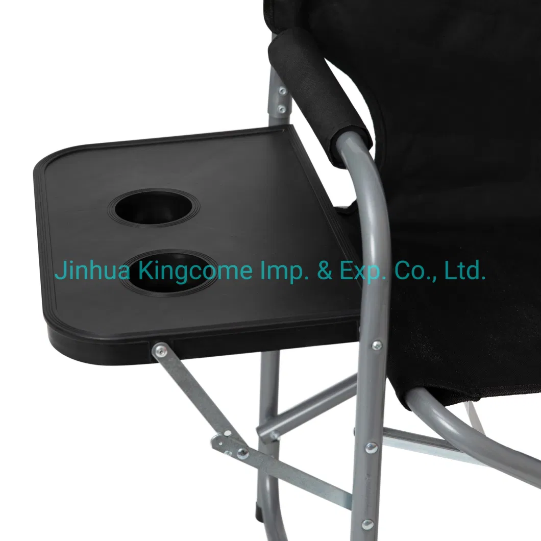 Folding Black Director&prime; S Camping Chair with Side Table and Cup Holder Fishing Chair