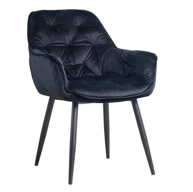 Contemporary Furniture Navy Fabric Upholstered Arm Dining Chairs Restaurant Cafe Chair