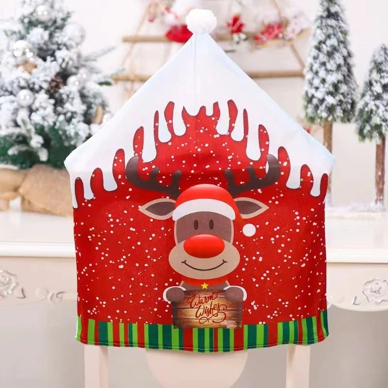 2023 Cartoon Home Like Christmas Chair Covers Santa Elk Snowman Chair Back Decoration for Dining Room Kichten