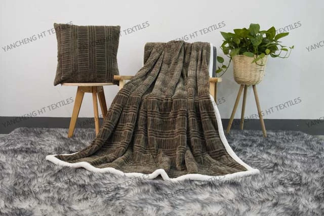 Polyester Luxury Fancy Warmly Embossing Flannel Fleece Fake Fur Blanket of Throw