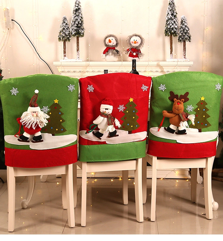 3 Designs 2022 Christmas Chair Covers with Santa Snowman Elk Xmas Tree Ornaments for Dining Room Decoration