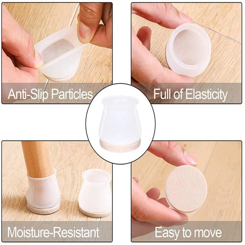 Silicone Furniture Leg Protection Cover with Felt Pads Caps Anti-Slip Chair Protection