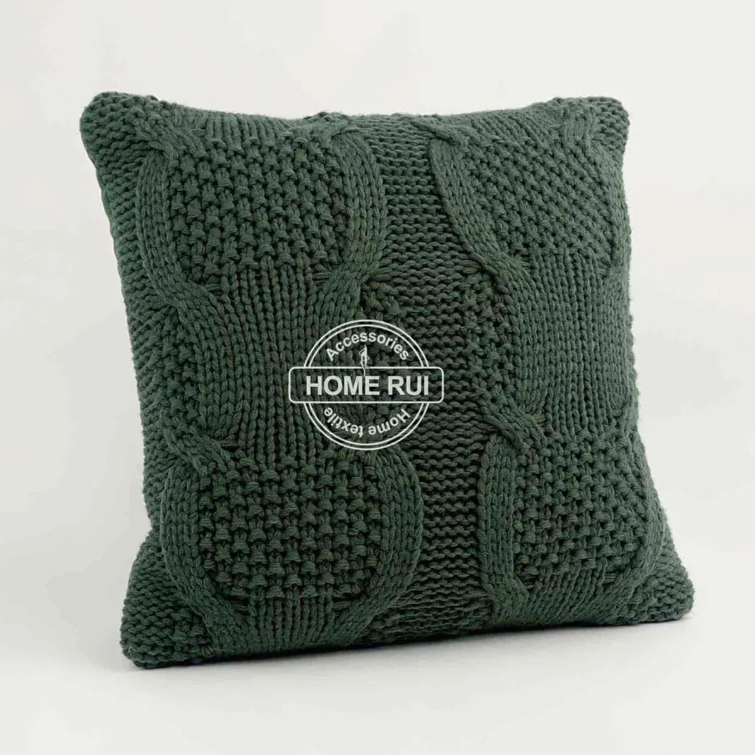 Olive Cable Knit Decorative Throw Pillow Cover Sweater Square Warm Cushion Cover for Couch Bed Home Living Room Sofa Couch Accent Decor Cushion