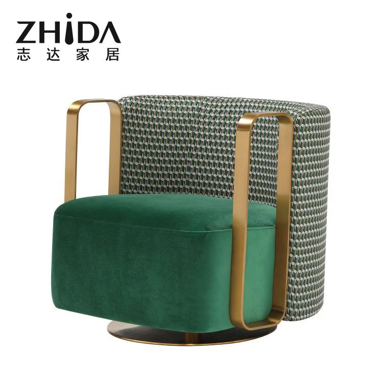 Luxury Relax Velvet Leisure Accent Chair Living Room Furniture Metal Swivel Leisure Modern Fabric Armchair Living Room Home Chair