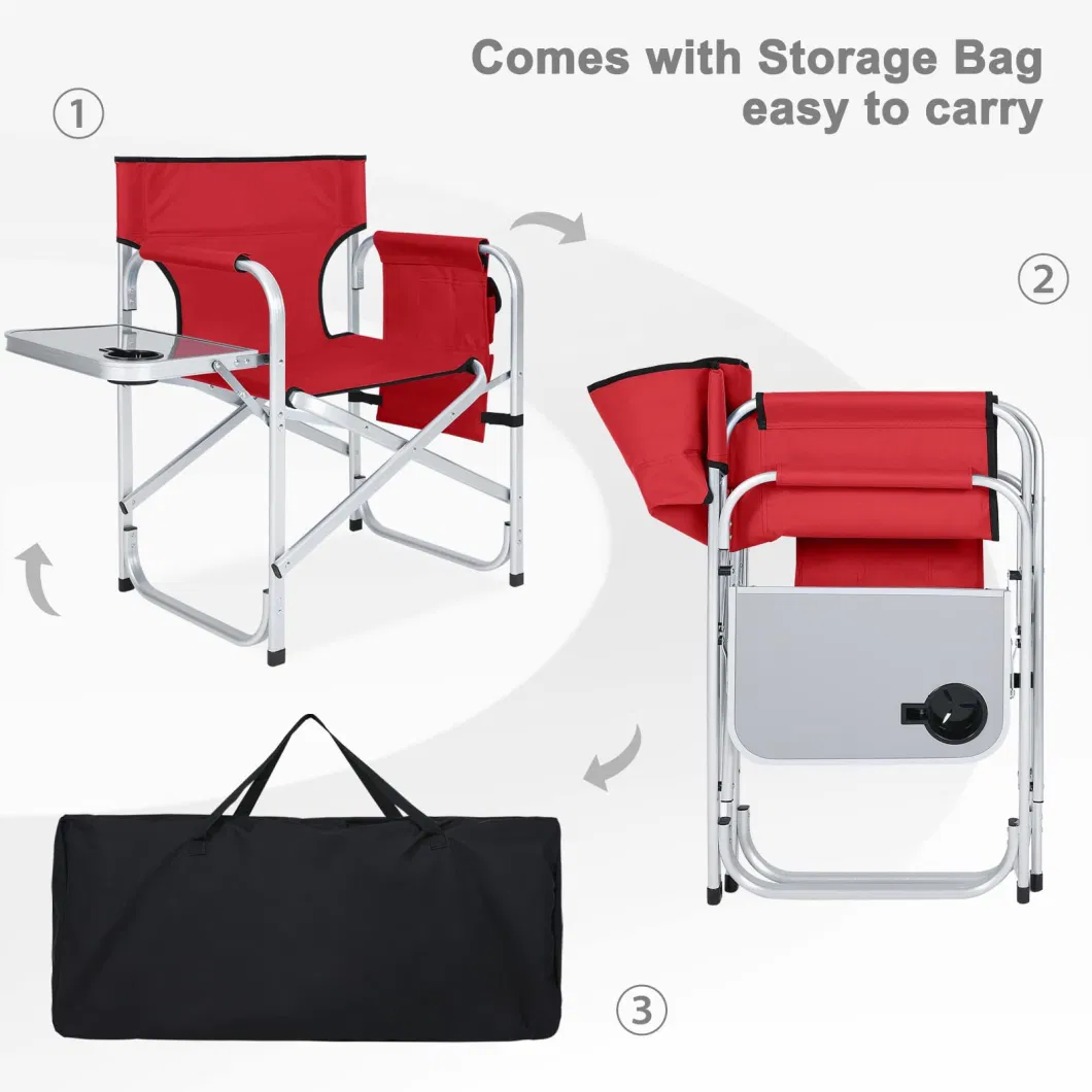 Heavy Duty Lightweight Aluminum Canvas Folding Camping Director&prime;s Chair with Side Table