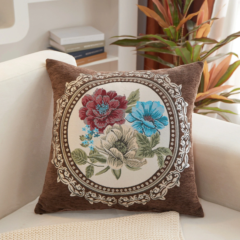 Elegant Chinese Style Cushion Cover with White Magnolia Pattern, Perfect for Living Room Sofa