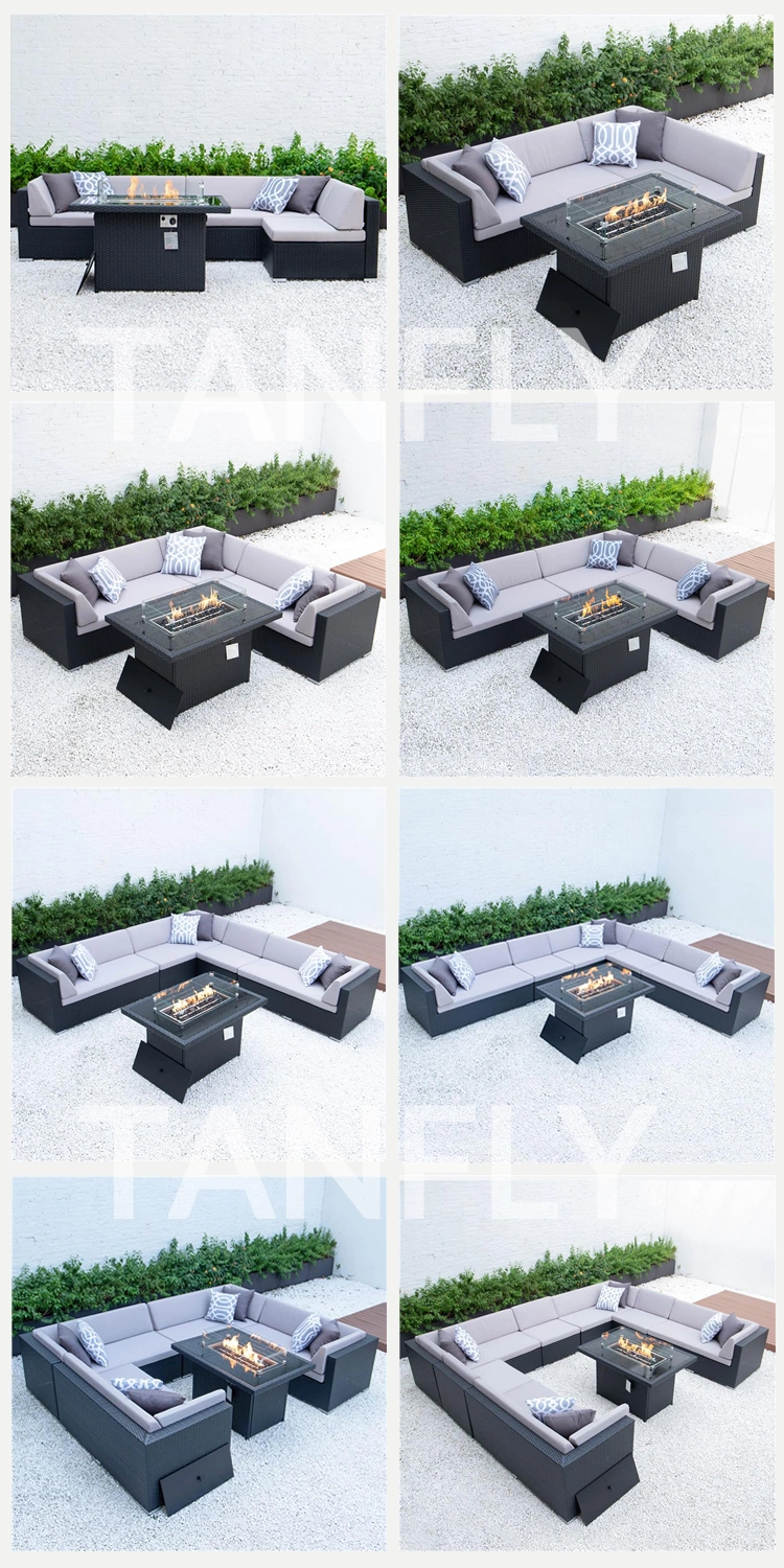 Rectangle Outdoor Fire Pit Table Gas Rattan Fireplace Fire Pit Table Setpopular