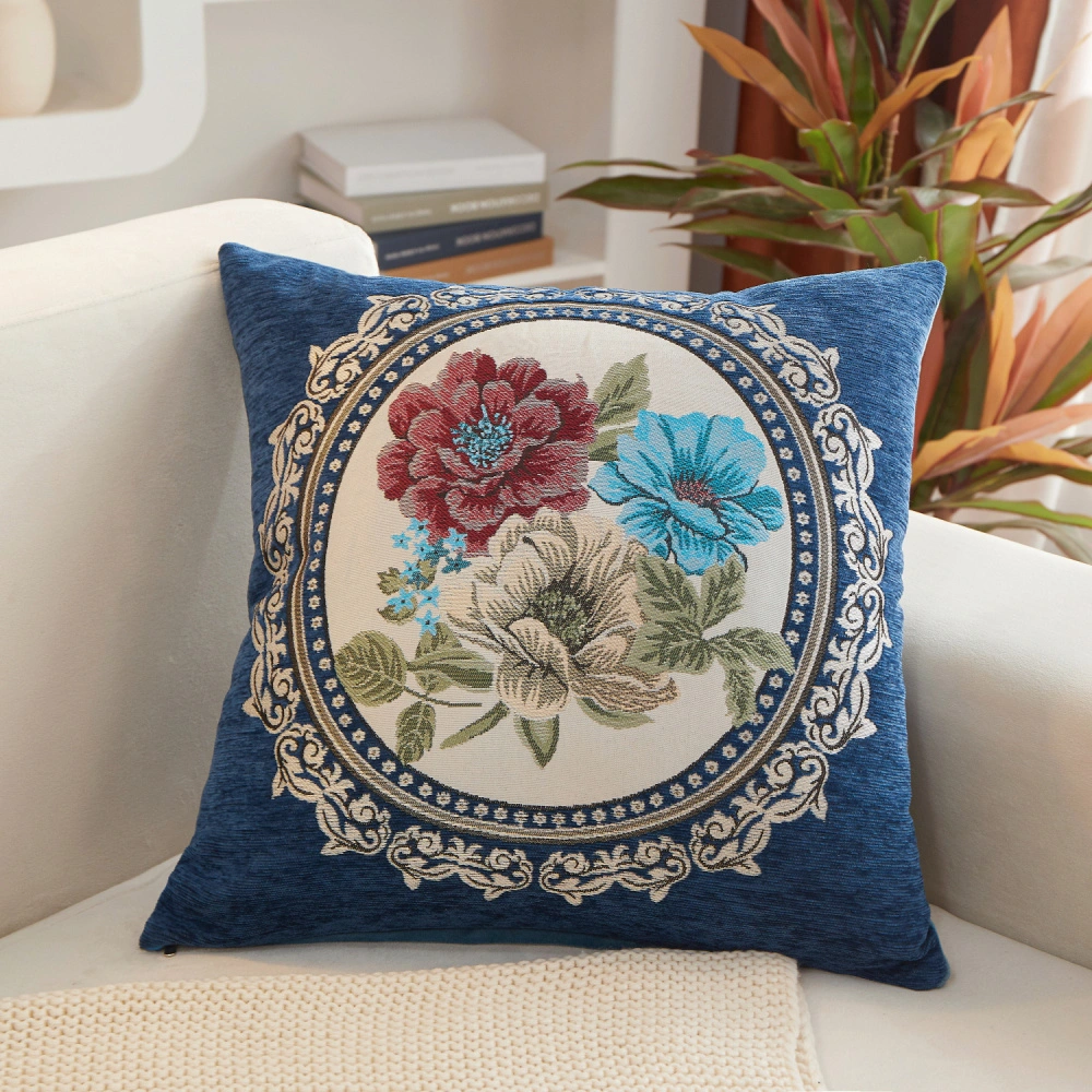 Elegant Chinese Style Cushion Cover with White Magnolia Pattern, Perfect for Living Room Sofa