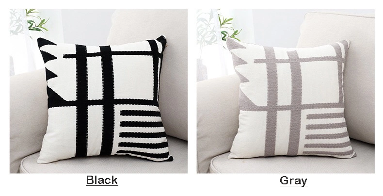 Home Decorative Black White Gray Cushion Cover Embroidered Burlap Square Embroidery Pillow Cover 45X45cm Zip Open