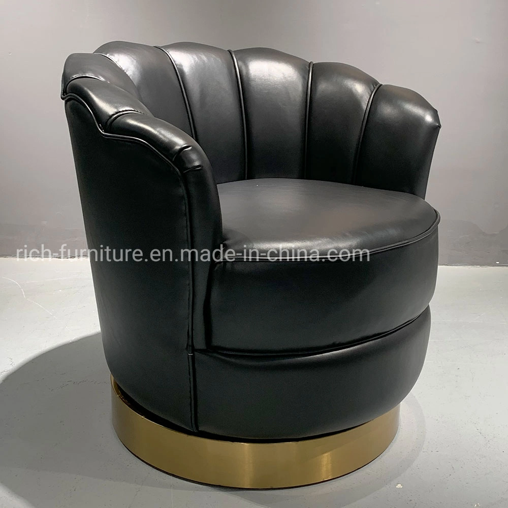 New Metal Base Swivel Accent Chair with Leather PU Cover for Living Room Black Tub Chair