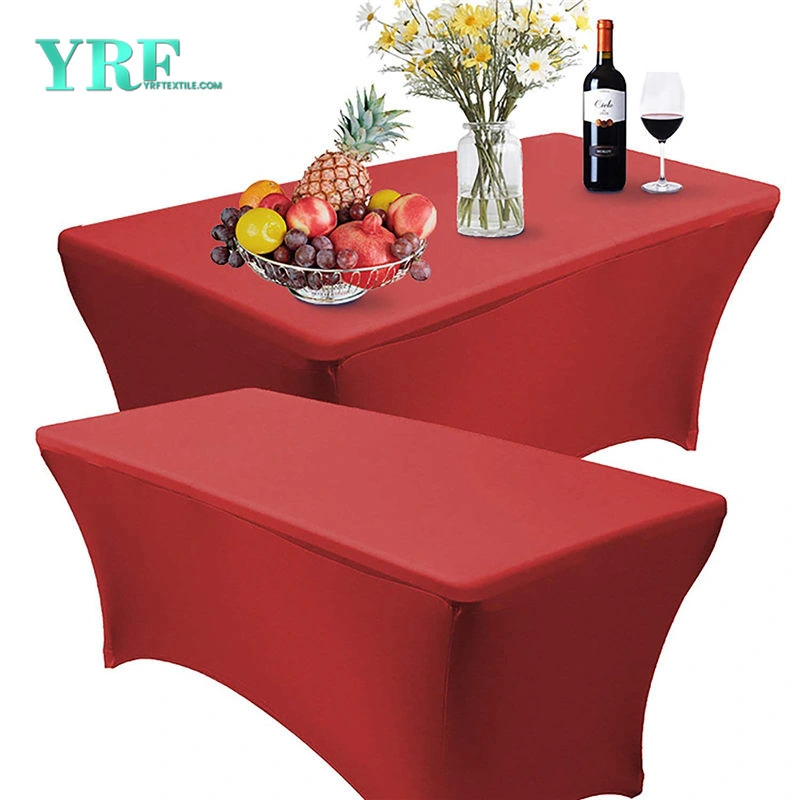 Oblong Fitted Spandex Table Cover Red 8FT Pure Polyester Wrinkle Free for Folding Tables