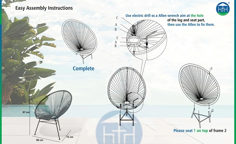 Patio Poly Rattan Metal Modern Style Egg Shape Moon Seat Set Acapulco Chair