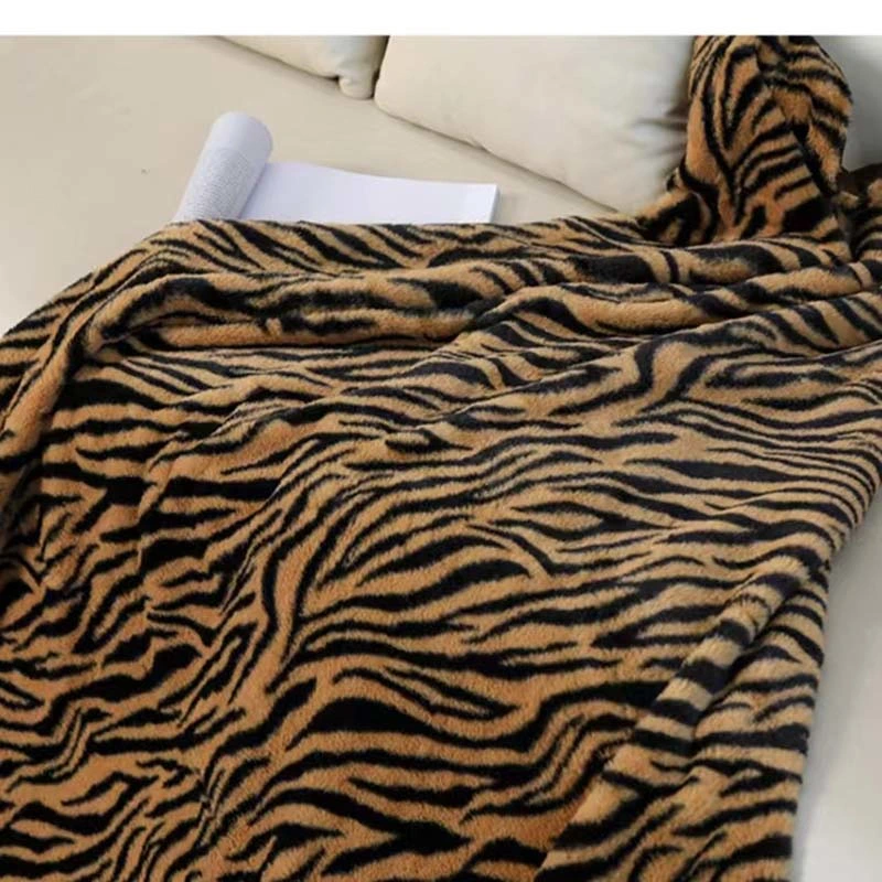 Zebra Print Fake Rabbit Fur Blanket of Throw Hoodie Bedding