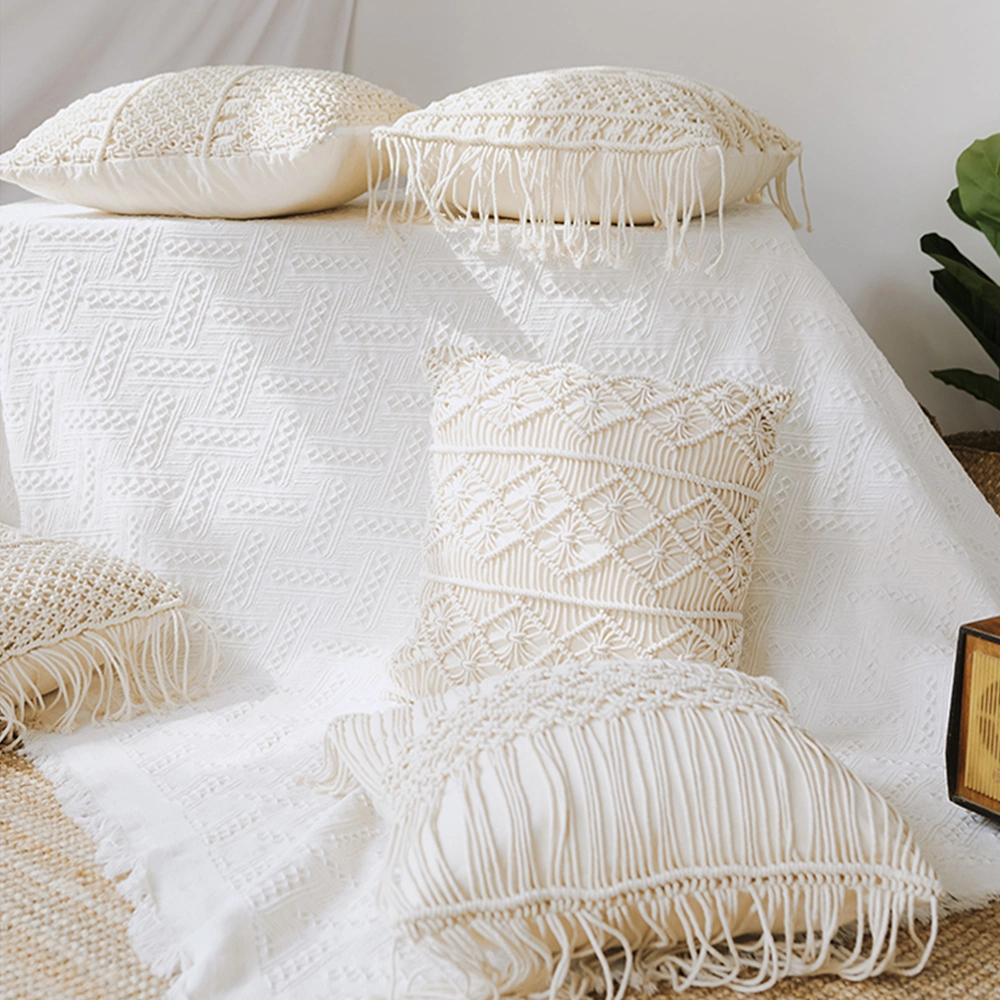 45X45cm Cotton Rope Pillow Cover Macrame Hand-Woven Cotton Thread Bohemia Style Cushion Cover for Living Room Bedroom Home Decor