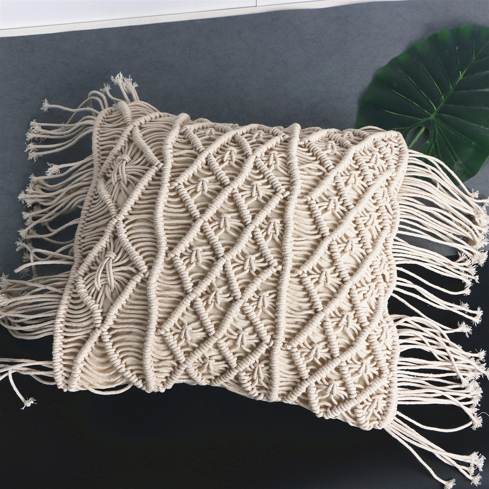 45X45cm Cotton Rope Pillow Cover Macrame Hand-Woven Cotton Thread Bohemia Style Cushion Cover for Living Room Bedroom Home Decor