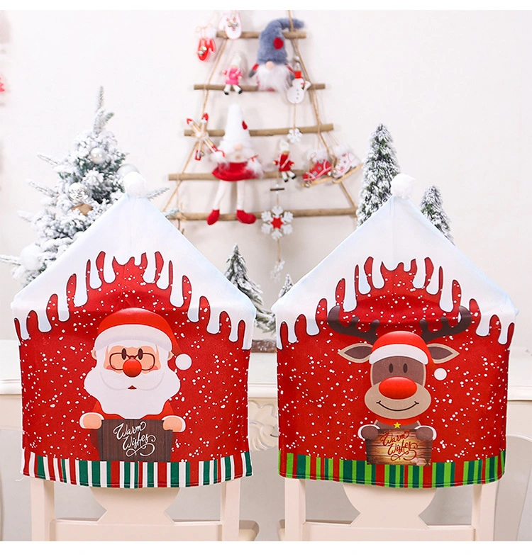 2023 Cartoon Home Like Christmas Chair Covers Santa Elk Snowman Chair Back Decoration for Dining Room Kichten