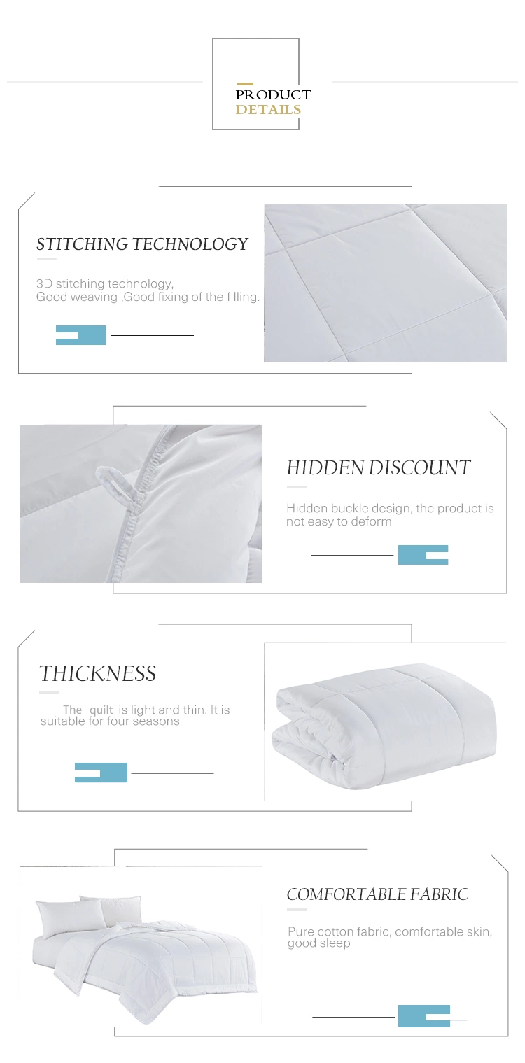 Luxury Machine Washable Duvet Hypoallergenic Cotton Fabric Microfiber Filling Comforter Quilted White Hotel Quilt