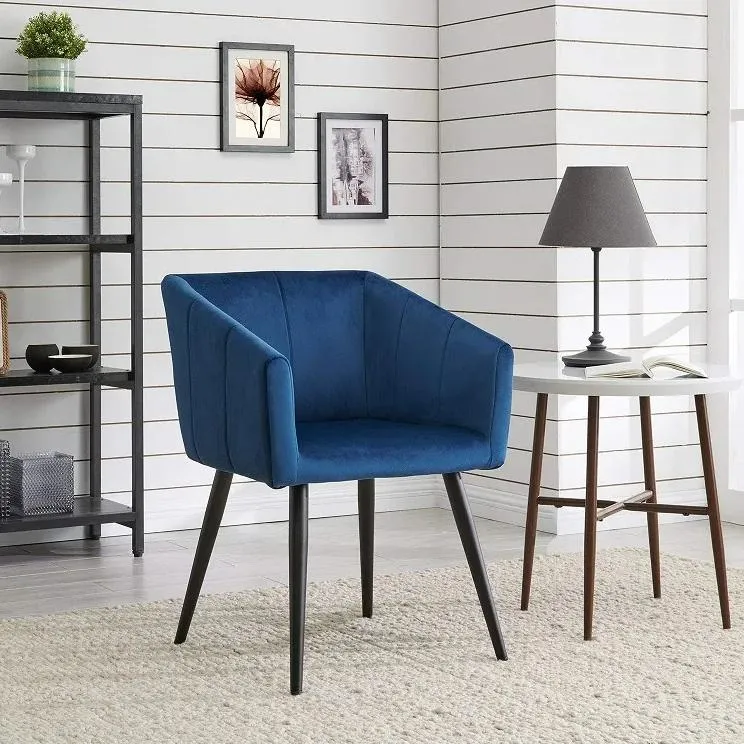 Sapphire Velvet Conference Armchairs Upholstered Dining Room armchair with Metal Legs