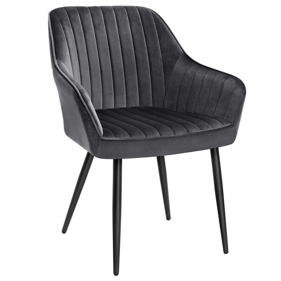 Contemporary Furniture Navy Fabric Upholstered Arm Dining Chairs Restaurant Cafe Chair