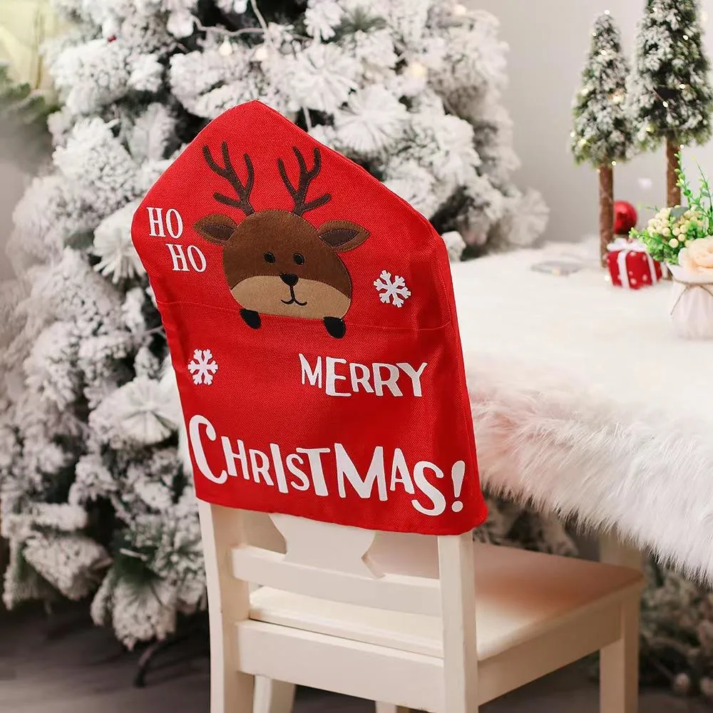 Cartoon Santa Print Christmas Chair Back Seat Cover Decoration Buffalo Plaid