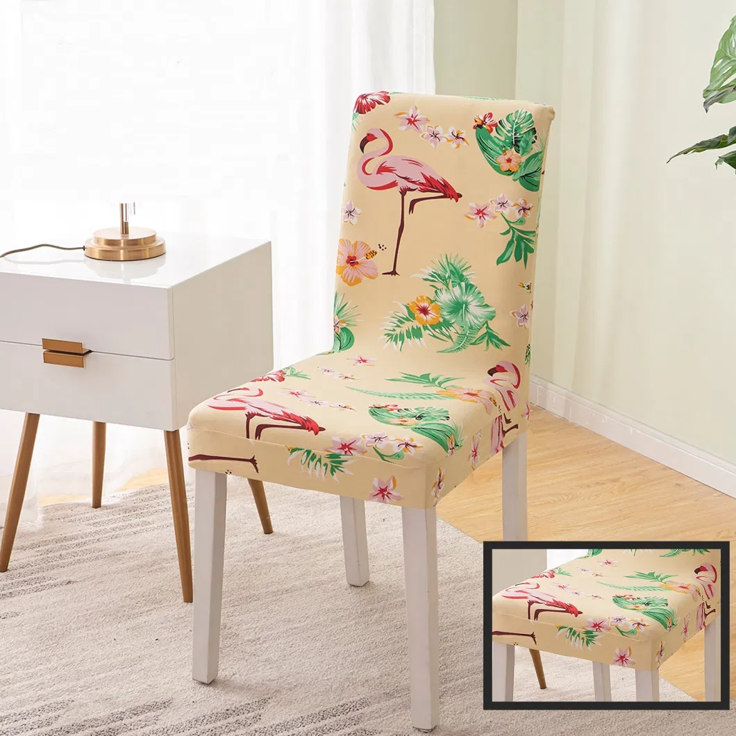 Custom Printed Pattern Simple Cloth Art Hotel Home Stretch Chair Cover Polyester Linen Washable Chair Slipcover for Living Room
