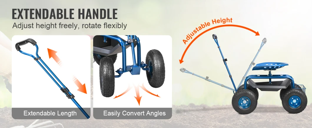 Rolling Garden Cart Scooter with Work Seat and Wheels