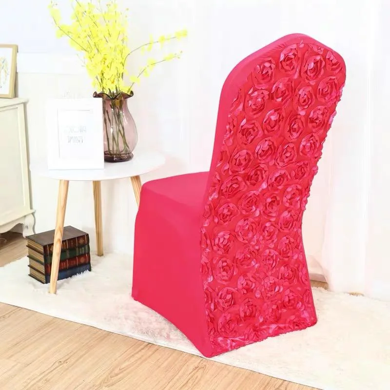 Hot Sale Rosette Spandex Wedding Chair Cover Banquet Elastic Wedding Decoration Party Fitted Chair Covers